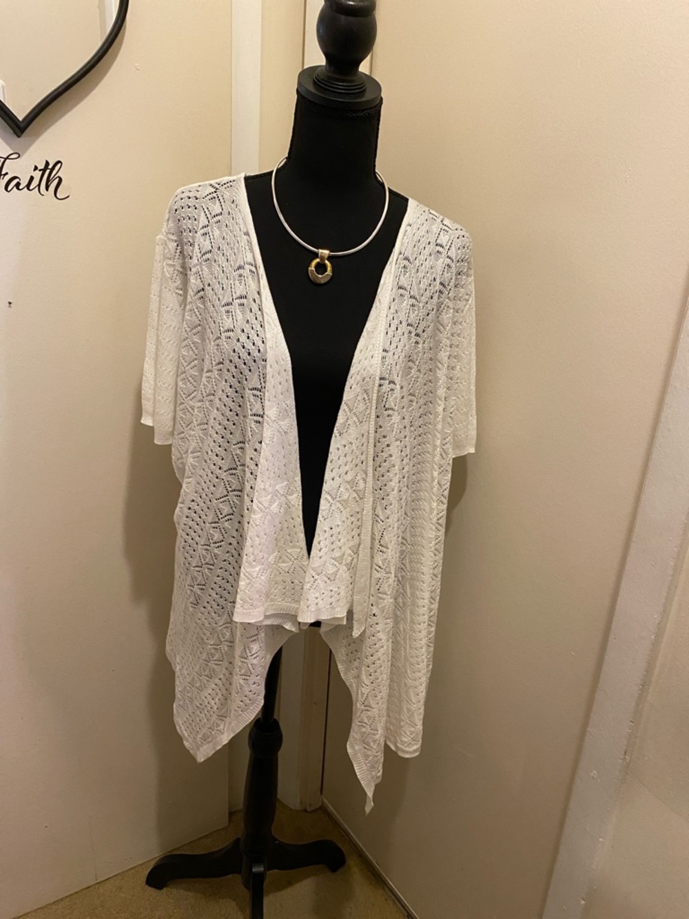 B) Style & Co. White Crochet Open-Front Layering Cardigan.  Size 2X